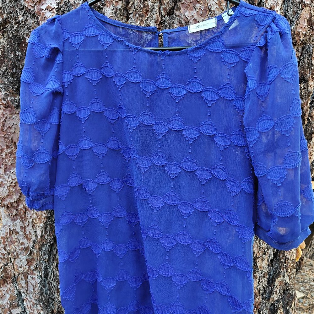 EVERLY Sheer Royal Blue Top, Boutique, Medium, USA